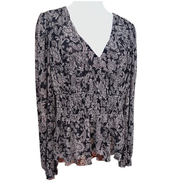 DANIEL RAINN DR2 Smocked Blouse Top XL Flowy‎ Artsy Boho Dressy Career Office - Picture 1 of 11